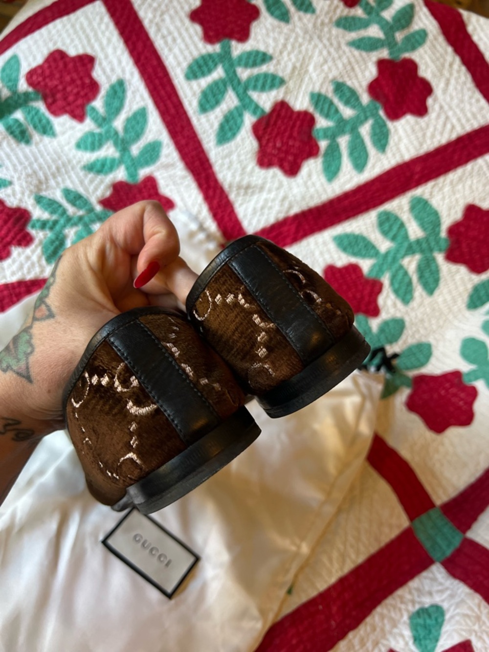 Gucci Jordaan Velvet Monogram Slip-On Horse-bit Loafers 38.5/8 - Picture 8 of 9